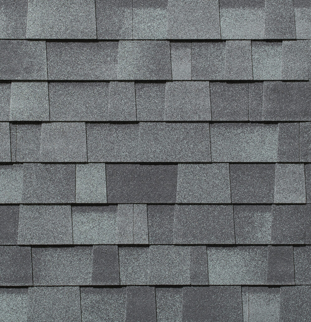 Malarkey Roofing Products Riverstone Grey shingle color swatch, solar architectural.