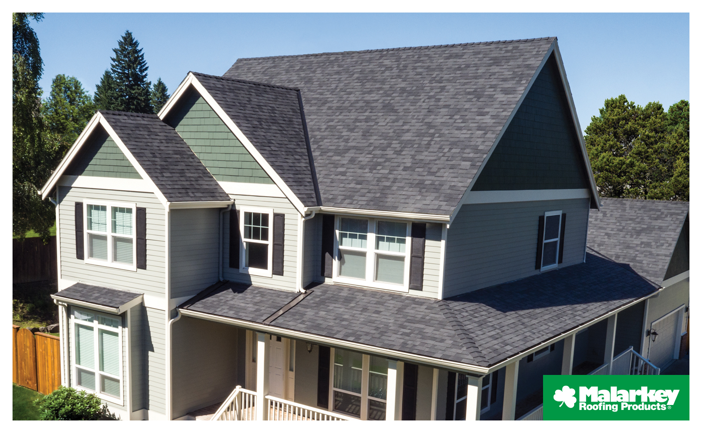 Home with Malarkey Roofing Products Midnight Black Vista Shingles.